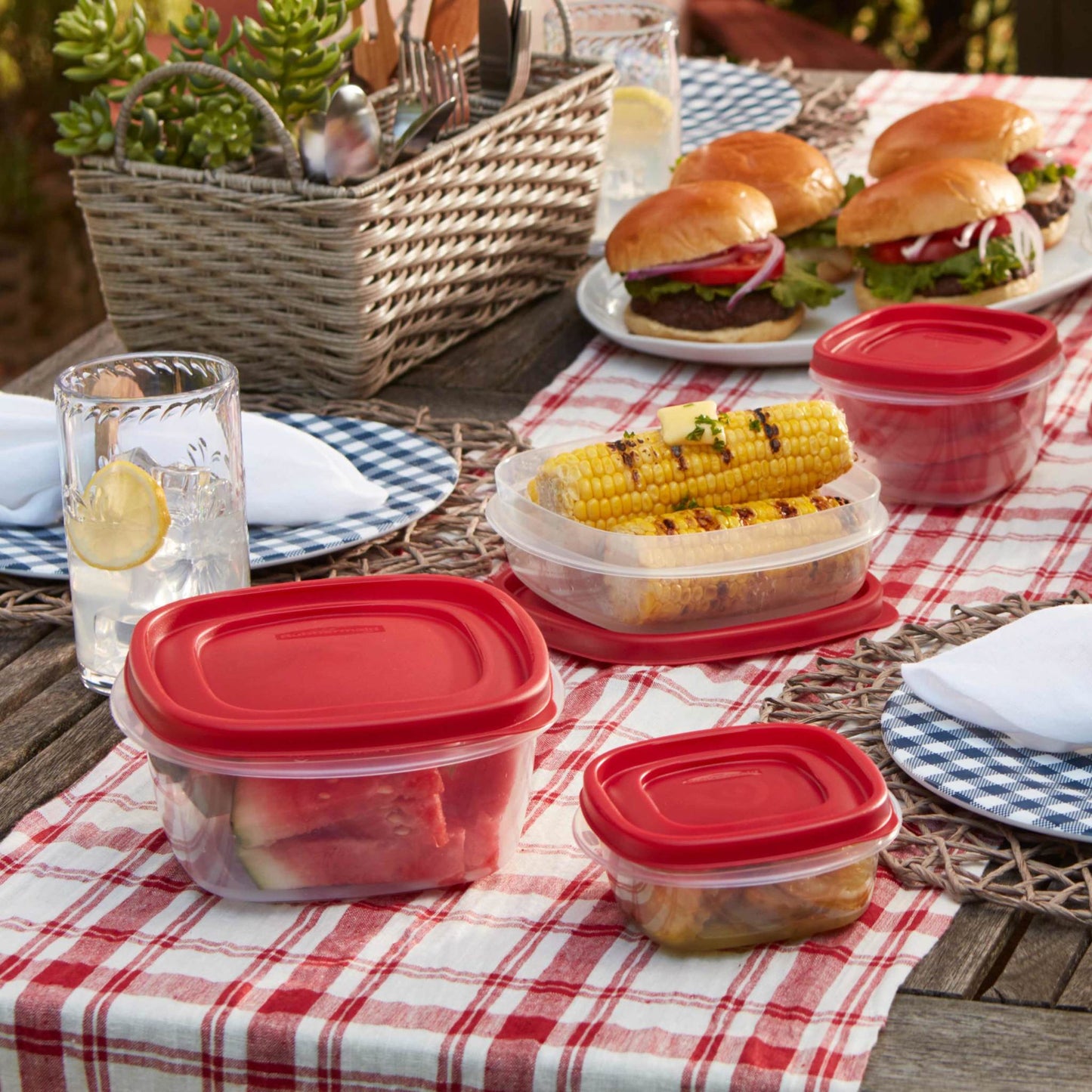 Rubbermaid Easy Find Vented Lids Food Storage Containers, 26-Piece Set, Red