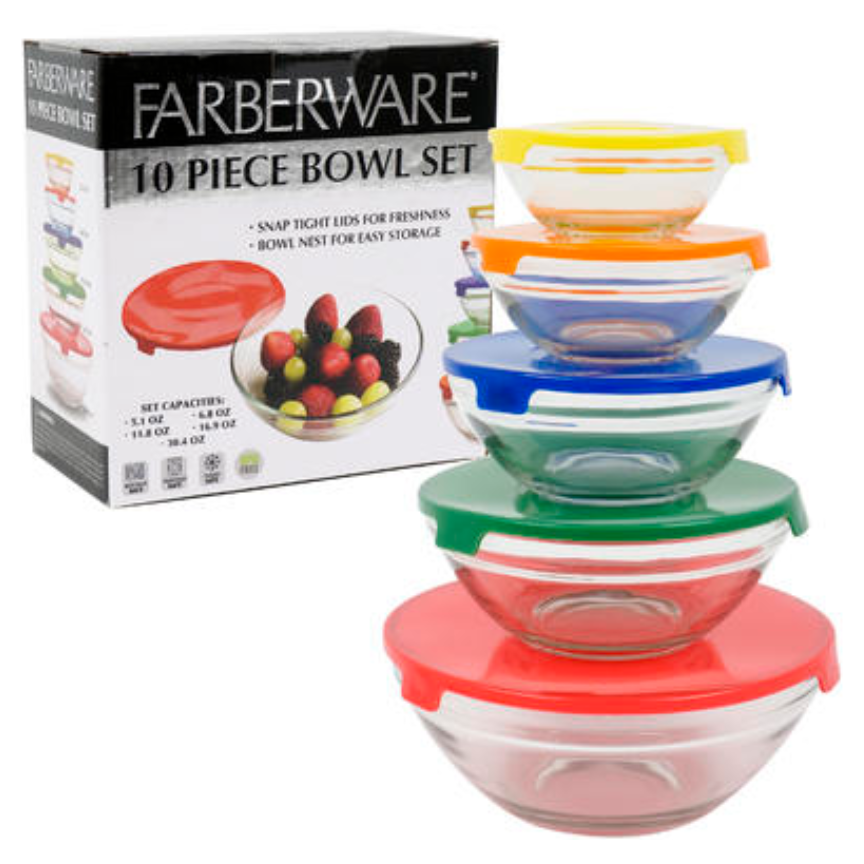 3pk Farberware 2 Cup Glass Food Storage Bowls Airtight Lids Durable  Leakproof