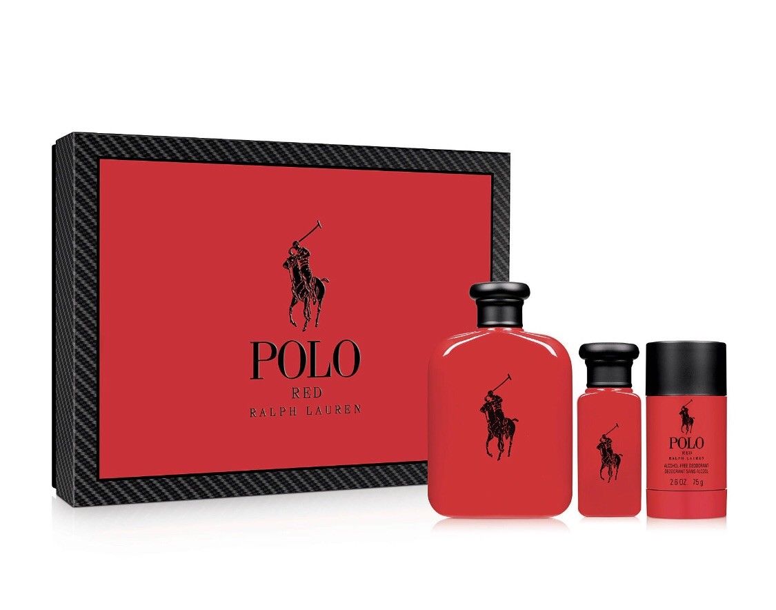 Polo Red by Ralph Lauren 3 Piece Gift Set - 4.2 oz Eau de Toilette Spray New Men