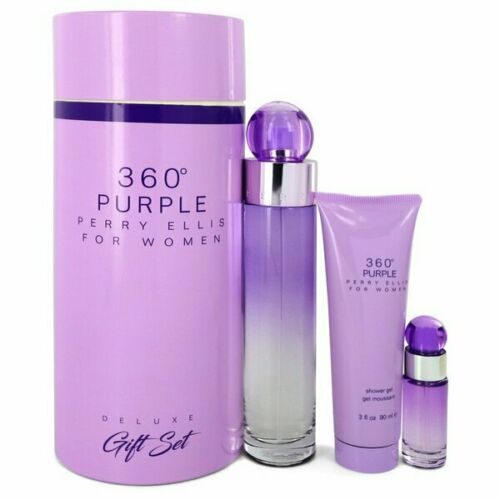 Perry Ellis 360 Purple Gift Set 3.4 Oz Eau De Parfum Spray + .25 Oz Mini Ed.+ 3.0 Oz Gel