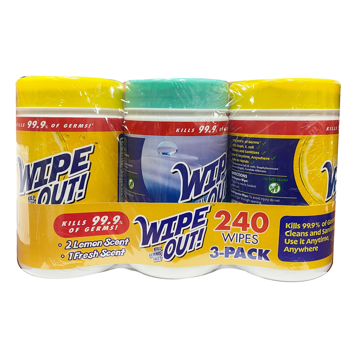Wipe Out! 240 Wipes, 2 Lemon Scent 1 Fresh Scent "3-PACK"