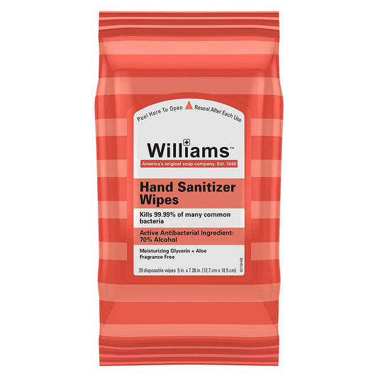 Williams Sanitizing Wipes with Moisturizing Glycerin + Aloe, Fragrance Free, 20 Wipes