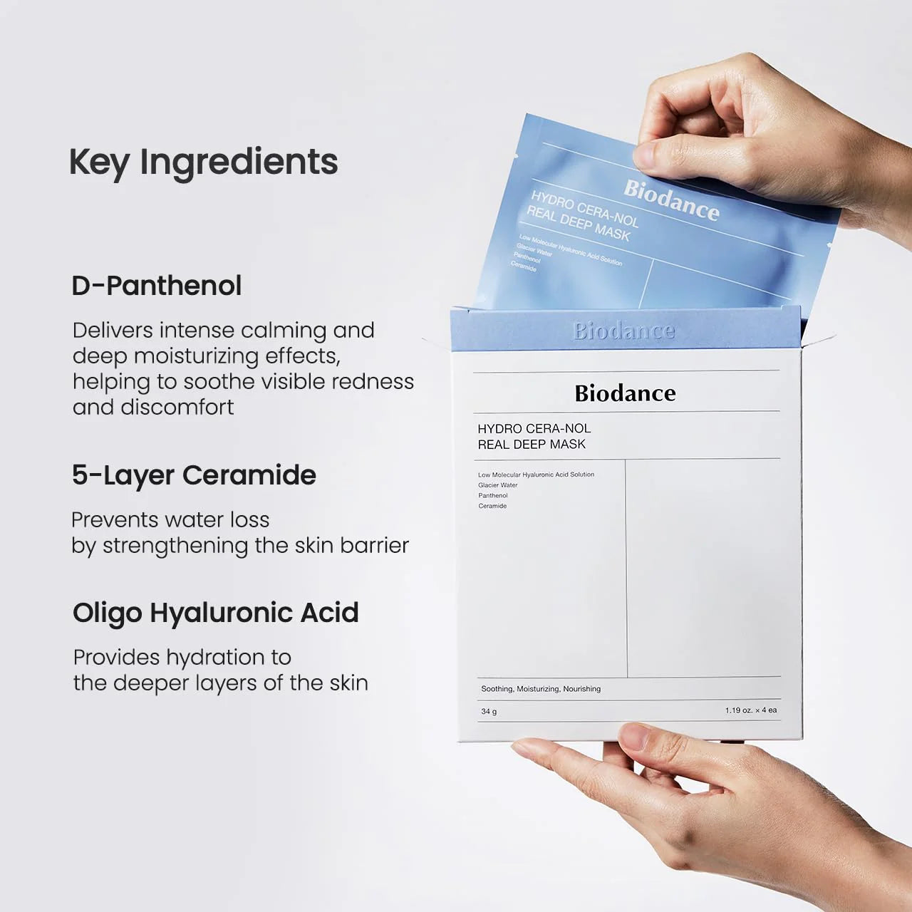 Biodance Hydro Cera-Nol Real Deep Mask Facial Sheet Mask 4 Sheets 136 g 4.79 oz