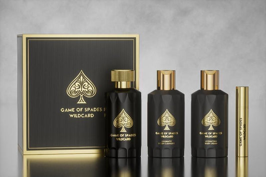 Jo Milano Game of Spades Wildcard 4-Piece Gift Set Unisex, (3.4 Oz Parfum Spray + 6.8 Oz Body Cleanser + 6.8 Oz Body Cream + 0.27 Oz Refillable Atomizer)