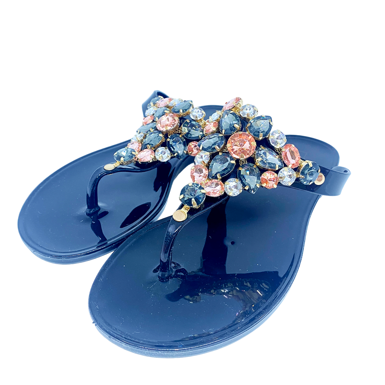 Ann More Campbe11 Jelly Sandals w/Gems Black