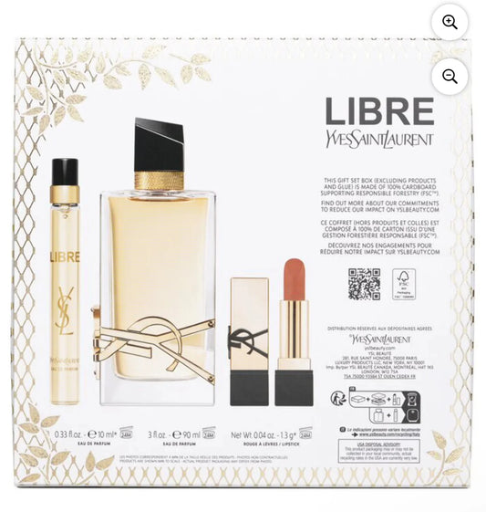 Yves Saint Laurent Libre Travel Selection 3 Piece Gift Set Eau de Parfum 3 oz + 10 ml + Lipstick