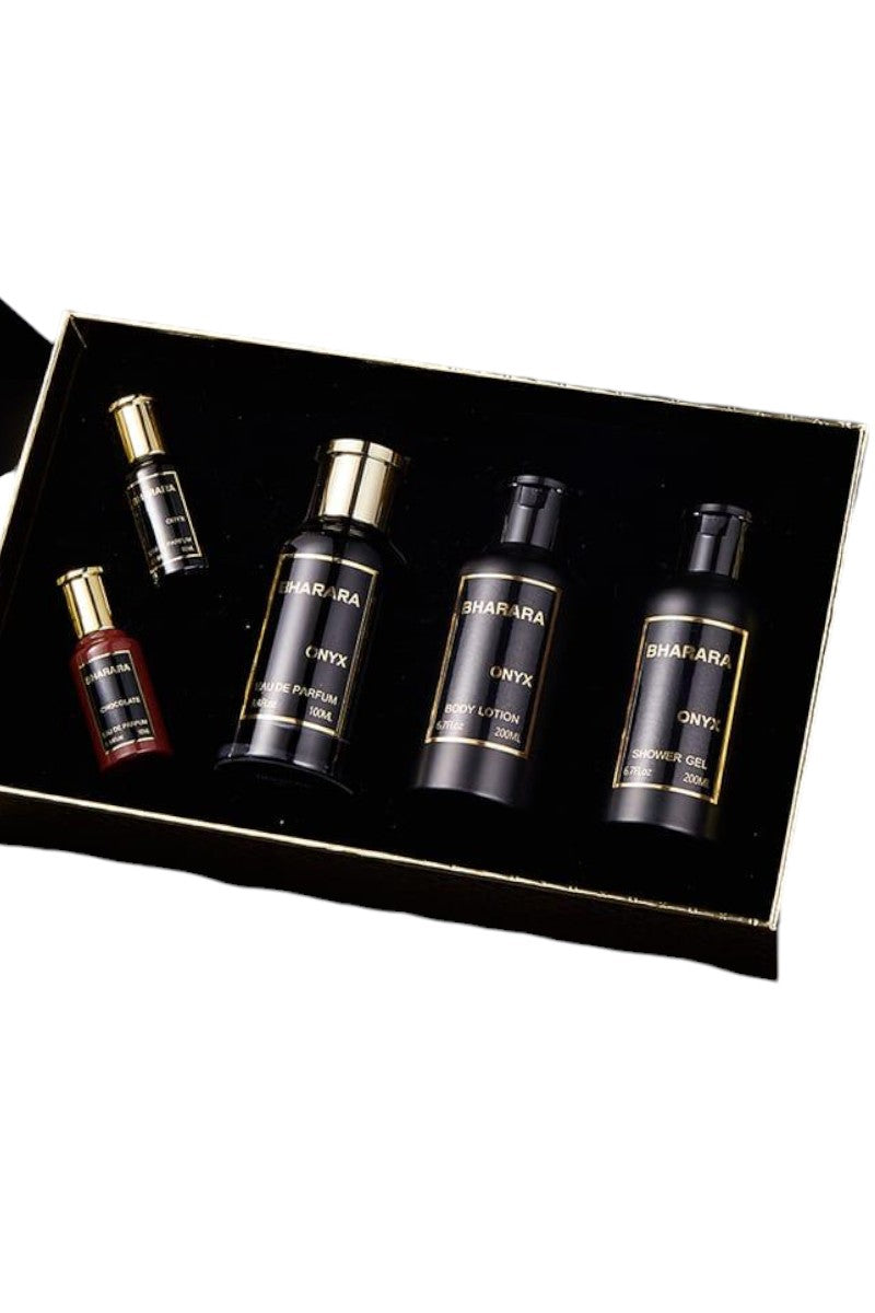 BHARARA ONYX 5 PCS 3.4 oz EDP +0.34 oz EDP Mini +6.7 oz B.L.+6.7 Oz S.GEL+0.34 oz