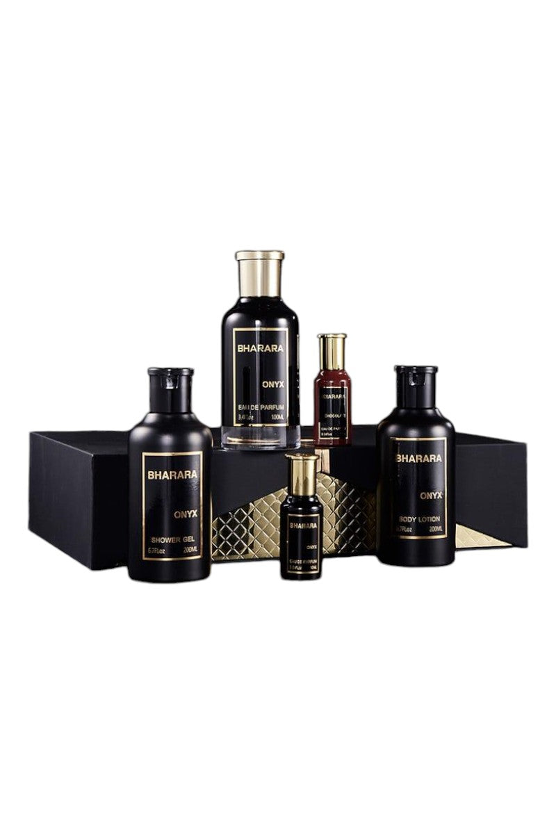 BHARARA ONYX 5 PCS 3.4 oz EDP +0.34 oz EDP Mini +6.7 oz B.L.+6.7 Oz S.GEL+0.34 oz