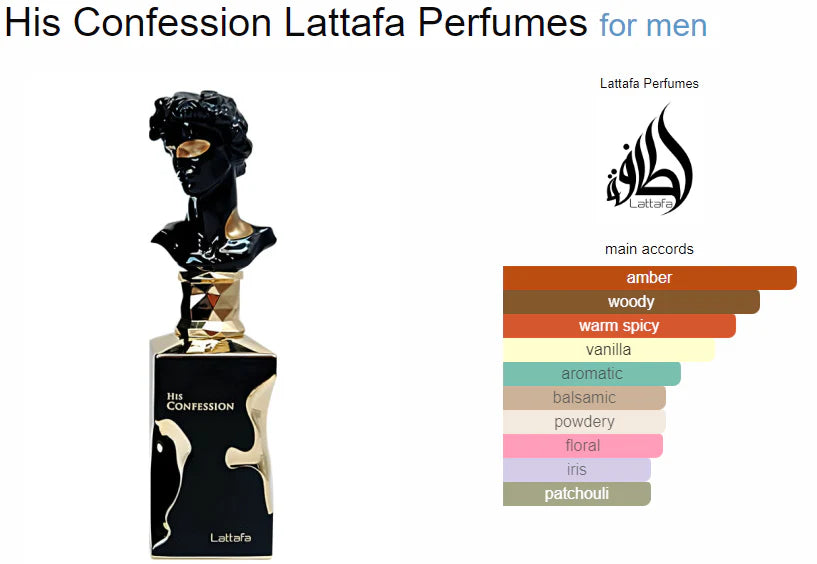 Lattafa His Confession for Men Eau de Parfum Spray 3.4 oz 100 ml