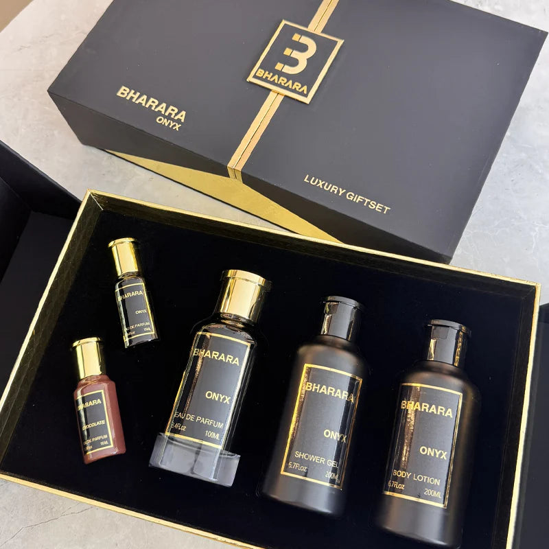 BHARARA ONYX 5 PCS 3.4 oz EDP +0.34 oz EDP Mini +6.7 oz B.L.+6.7 Oz S.GEL+0.34 oz