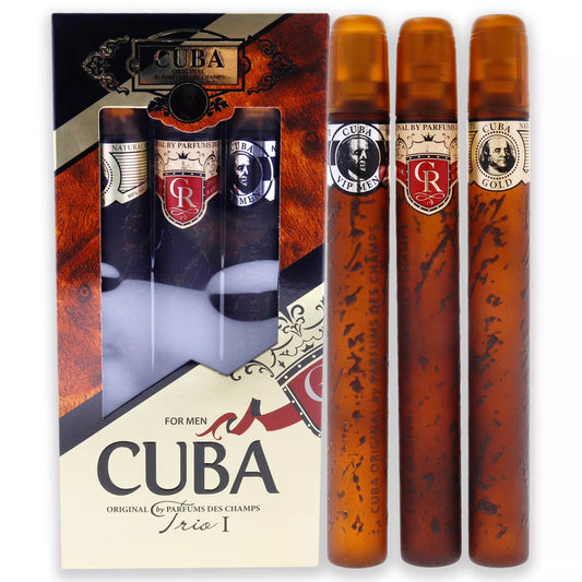 Cuba Trio 1 by Cuba for Men 3 Pcs Gift Set 1.17 oz Cuba Gold EDT Spray