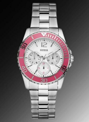 Guess Ladies Chronograph Stainless Pink Bezel Watch U10598L2