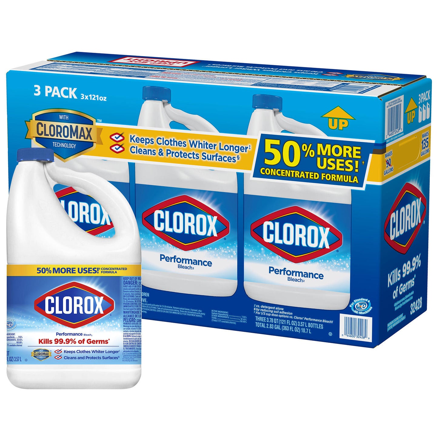Clorox Performance Bleach, 121 oz. bottles (Pack of 3)