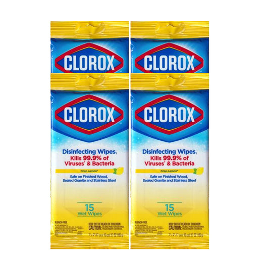 Clorox Disinfecting Wipes Crisp Lemon 15 wet Wipes "4-PACK"