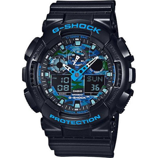 Casio G-Shock Black and Blue Analog/Digital Watch GA100CB-1A