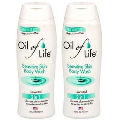 Oil of Life Sensitive Skin Unscented 2 in 1 Body Wash 18 Fl Oz "2 Pack"