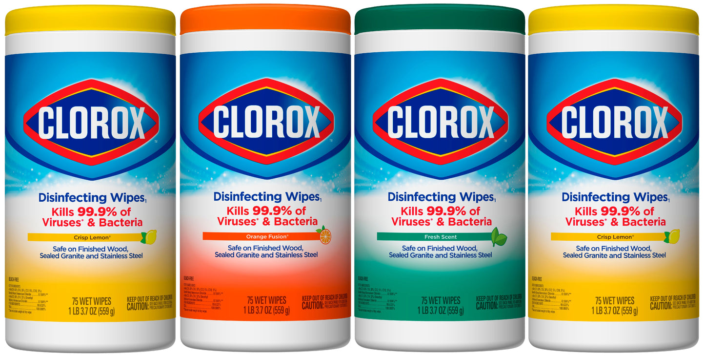 Clorox Disinfecting Wipes (300 Count Value Pack), Bleach Free Cleaning Wipes - 4 Pack - 75 Count Each