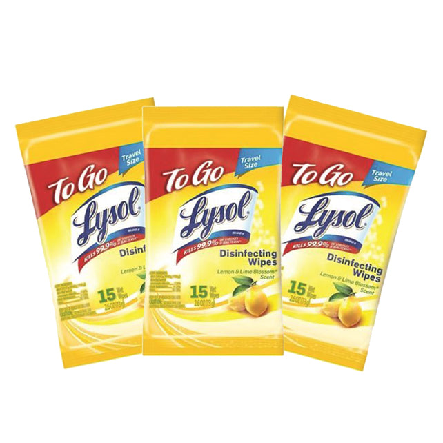 Lysol Lemon and Lime Blossom To-Go Flatpack (15 ct.) Disinfecting Wipes (Pack of 3)