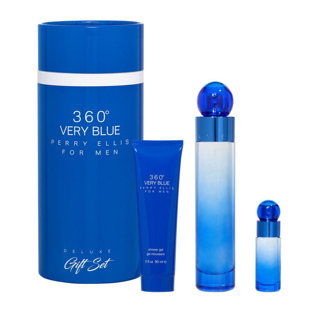 360 Very Blue Deluxe  3 pcs. Gift Set (3.4 oz. / 100 ml EDT Spray + .25 oz. / 7.5 ml EDT Spray + 3.0 oz / 90 ml S/ Gel.