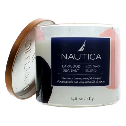 Nautica Soy Wax Blend 3 Wick Candle - Teakwood & Sea Salt 14.5 Oz
