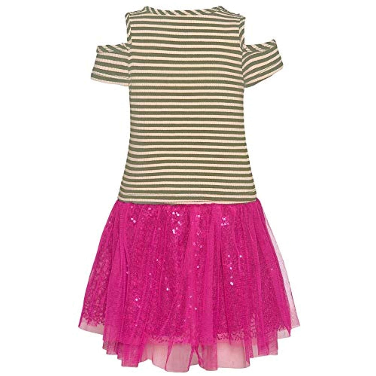 Bonnie Jean Little Girls Fuchsia Sequin Floral Detail 2 Pc Skirt Outfit