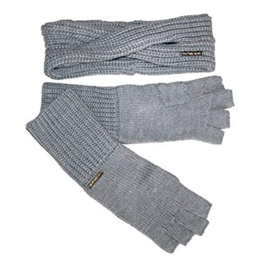 Michael Kors Headband and Fingerless Gloves Set Grey