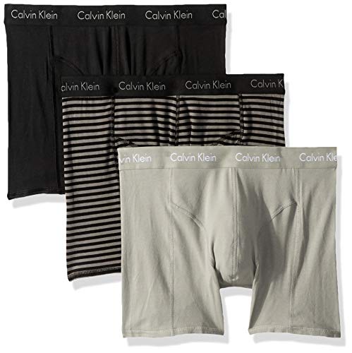 Calvin Klein Men's Elements 3 Pack Boxer Briefs, Black/Medium Grey/Garner Stripe Black