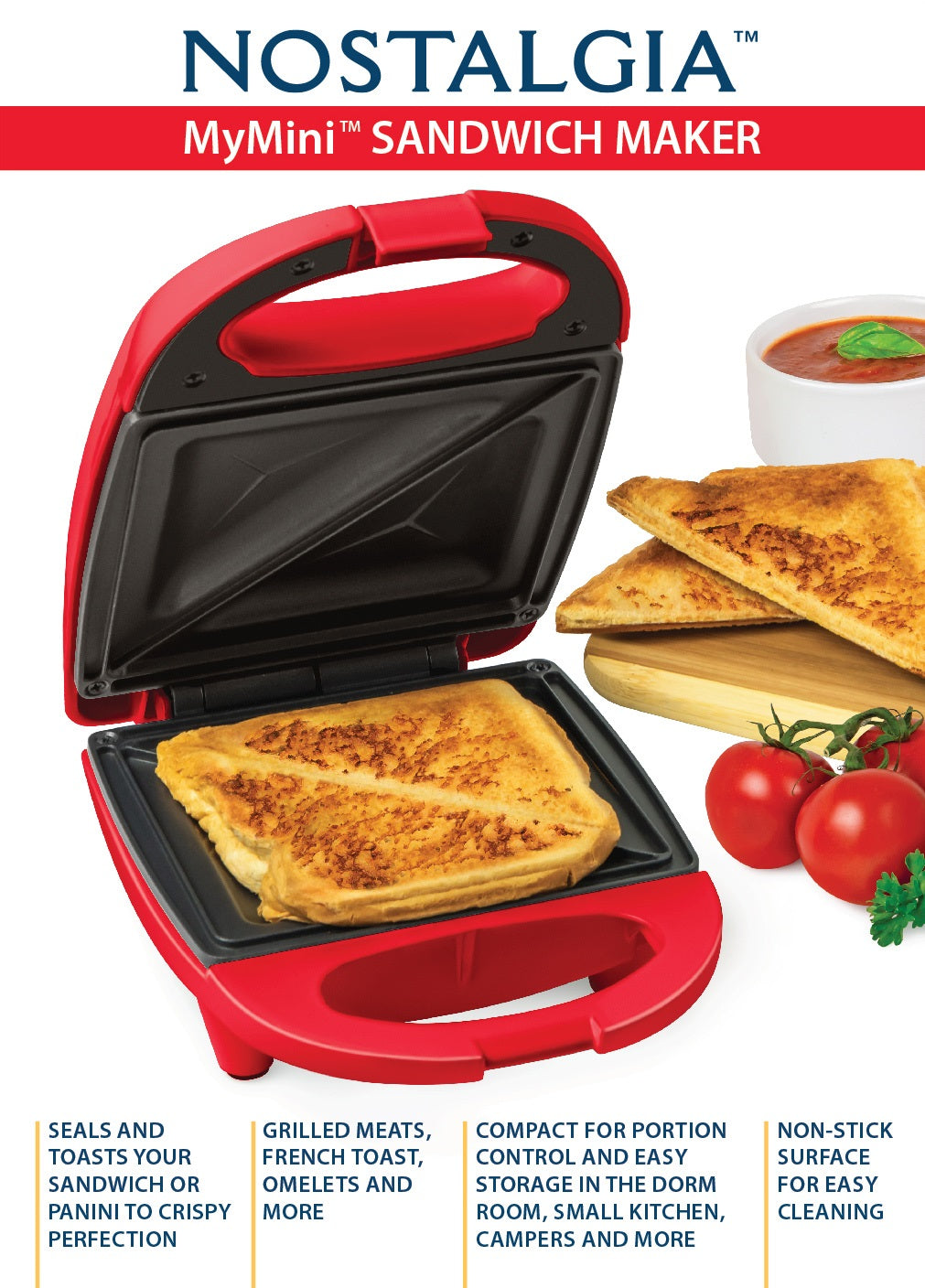 Rise By Dash Compact Pocket Electric Sandwich Maker, Toasting, Omelets &  More, Non-Stick Surfaces - Red 