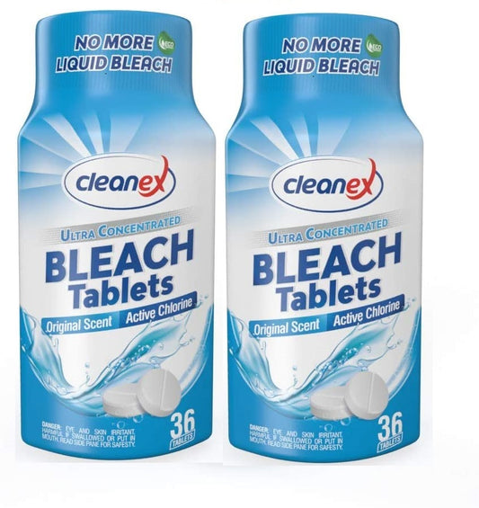Cleanex Bleach Tablets Ultra Concentrated Water-Soluble Bleach Tablets for Laundry and Multipurpose Cleaning 36 Tablets "2-PACK"