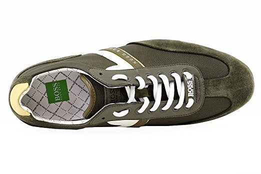 Hugo Boss Men's Spacito Fashion Dark Green Leather Sneakers Shoes (50292894 301)