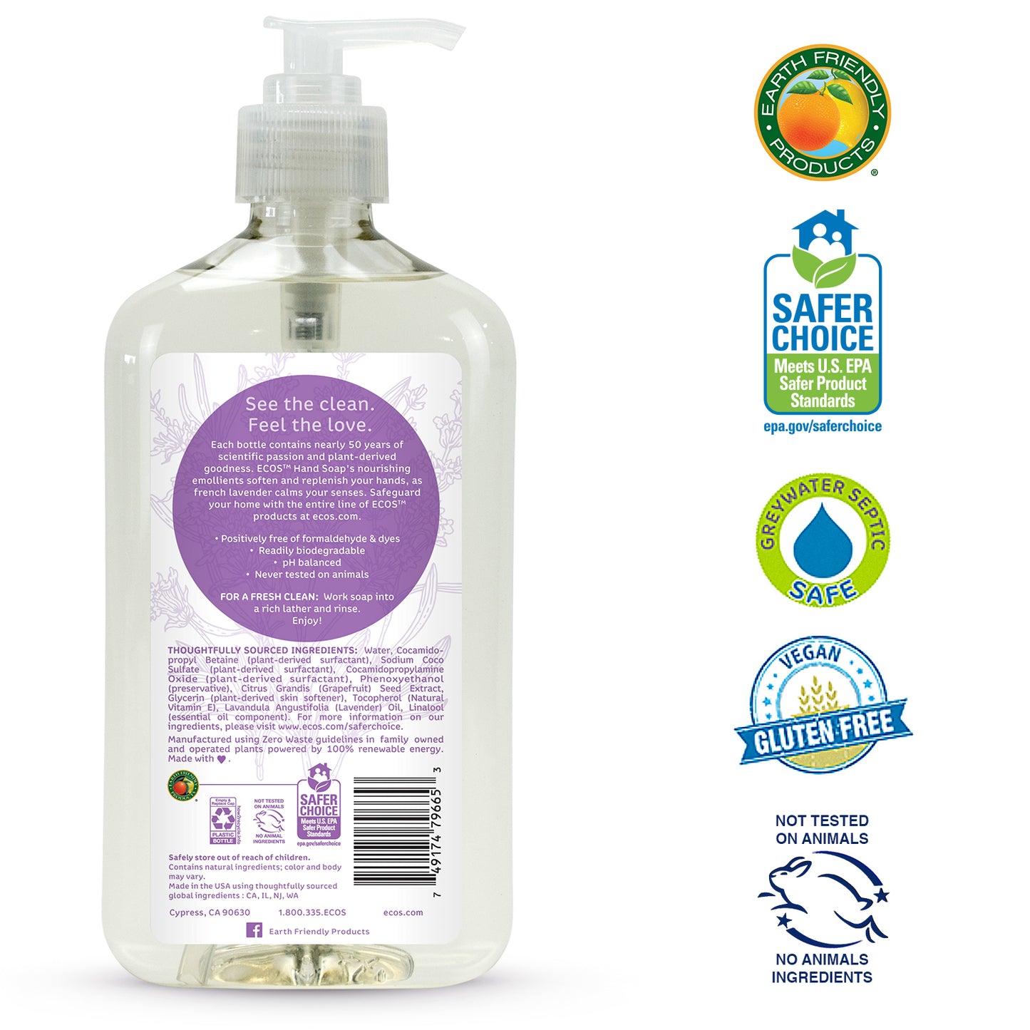 Hypoallergenic Hand Soap Lavender 17 oz "3-PACK" by ECOS