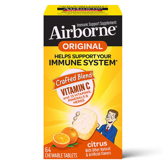 Airborne Citrus Chewable Tablets 64 count - 1000mg of Vitamin C - Gluten-Free Immune Support Supplement and High in Antioxidants