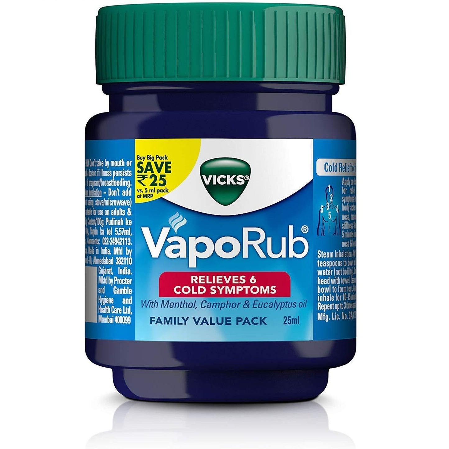 Vicks Vaporub Relief from Headache, Cough, Cold, Flu, Blocked Nose 25 ml "5-PACK"