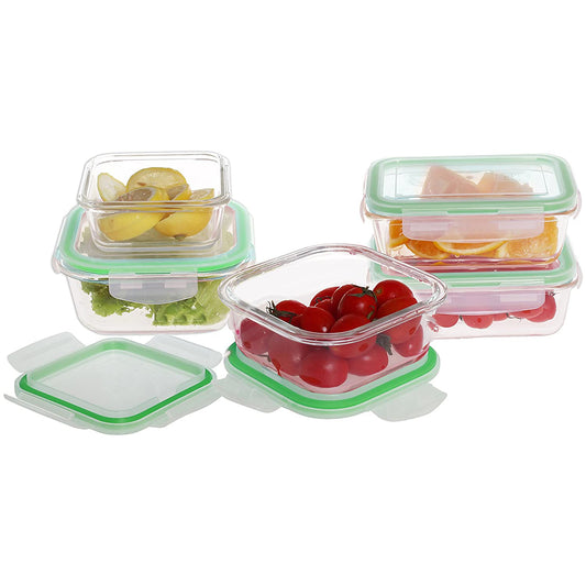 Farberware Microwave & Oven Safe Glass Container Food Storage Set with Locking Lids (10 Piece) Clear/Green