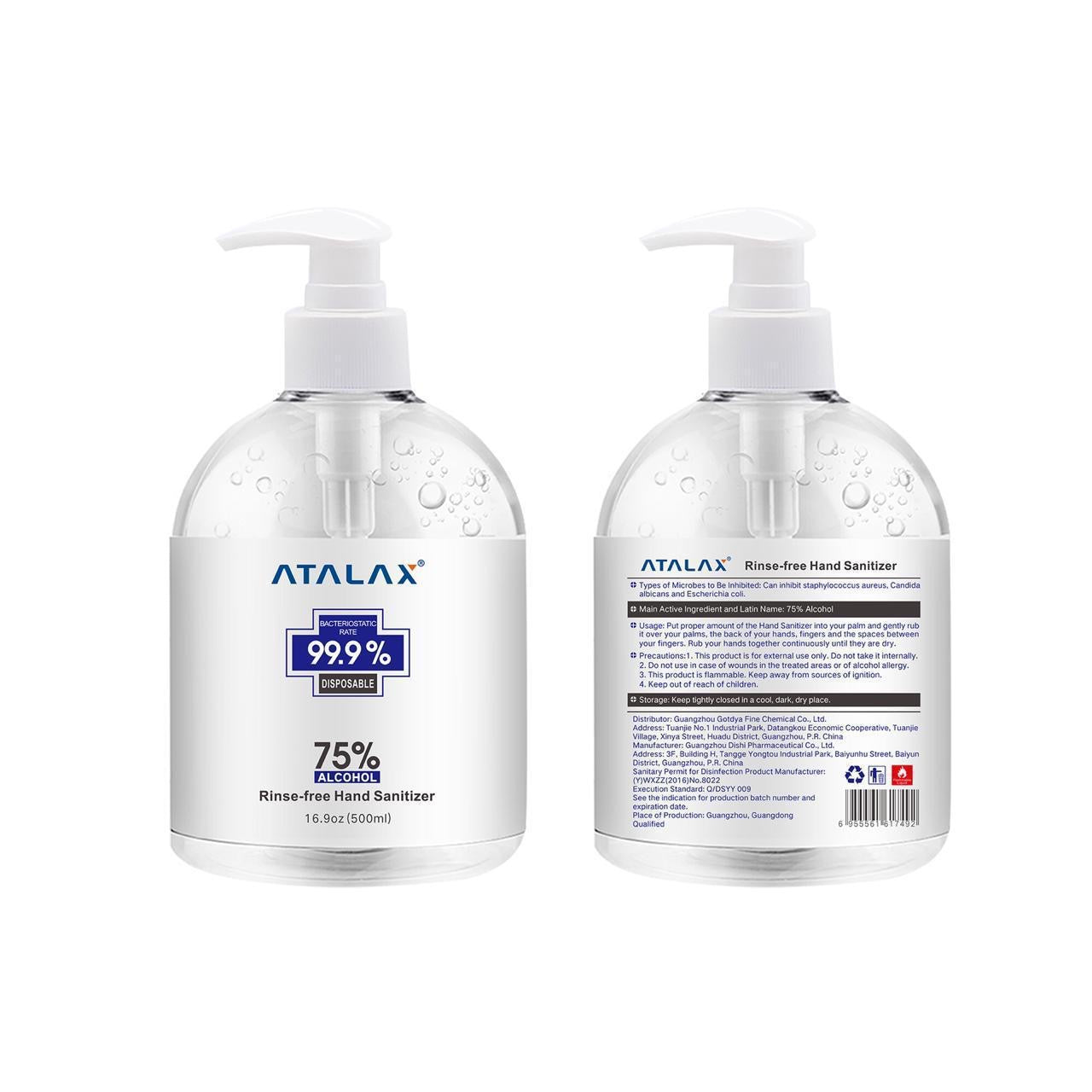 Hand Sanitizer 75% Alcohol 16.9 oz by Atalax "2-PACK"