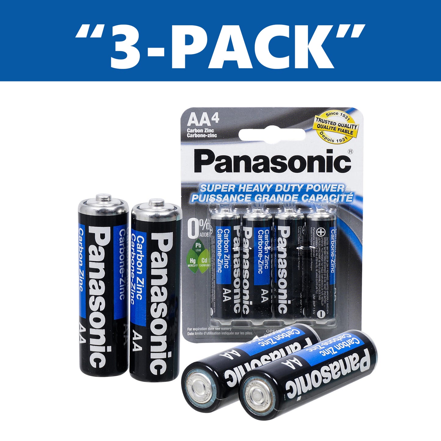Panasonic AA Batteries Super Heavy Duty Power Carbon Zinc 4pc "3-PACK"