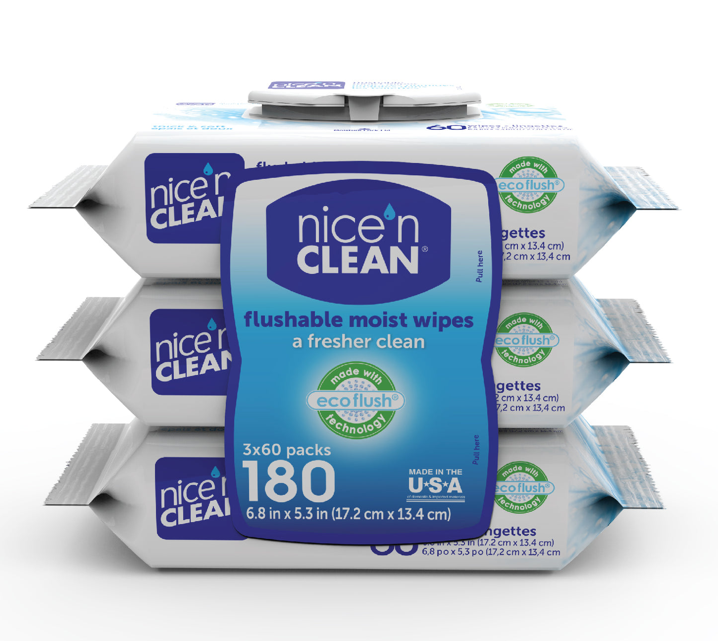 Nice n Clean Flushable Wipes 3-PACK of 60 wipes 180 total