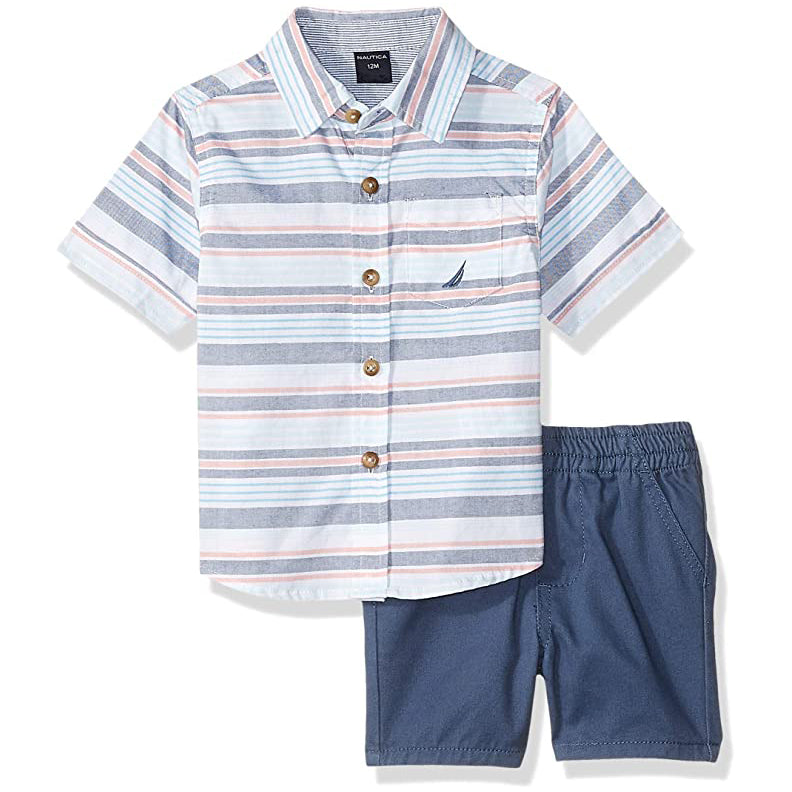 Nautica Sets Boys 2 Pieces Shirt Shorts Set Stripes/Blue (62G72002-99)