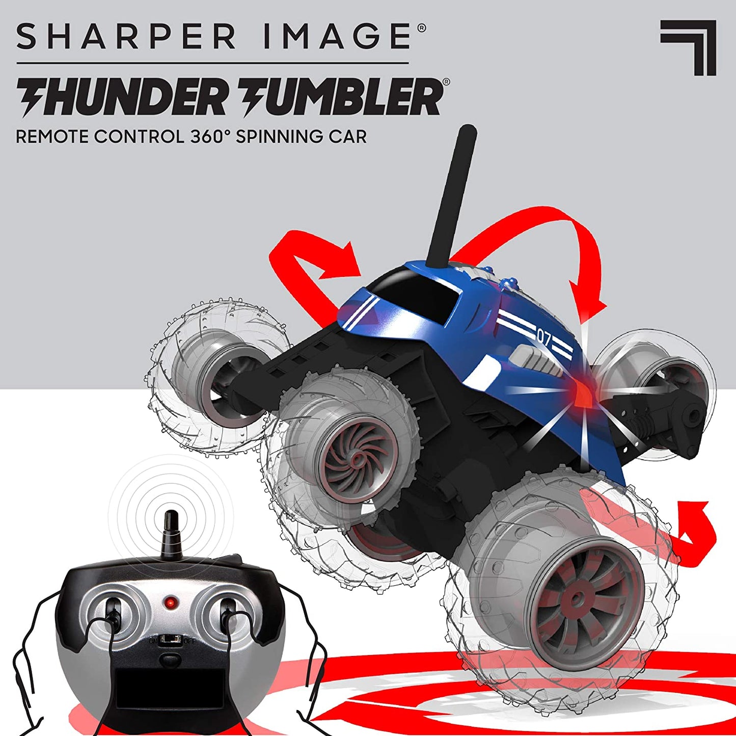 SHARPER IMAGE Thunder Tumbler Toy RC Car for Kids BLUE, Remote Control Monster Spinning Stunt Mini Truck for Girls and Boys