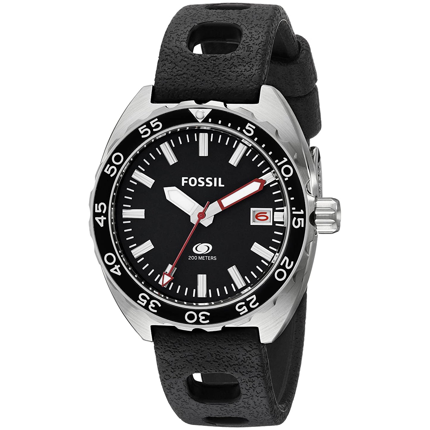 Fossil Breaker Diver's Black Silicone Strap Watch (FS5053) Men