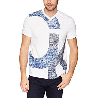 Calvin Klein Jeans Men's Short Sleeve T-Shirt V-Neck With CK Overlap Logo Standard White