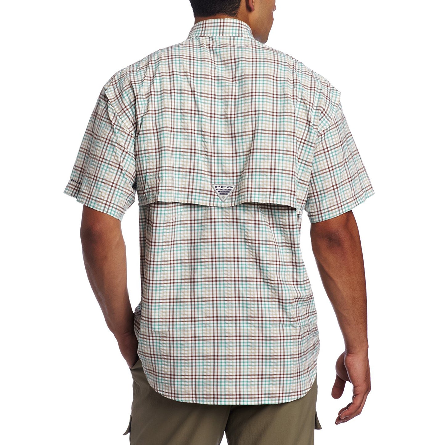 Columbia Men's Super Bahama Short Sleeve Shirt, Brownstone/Seersucker (FM7190-286)