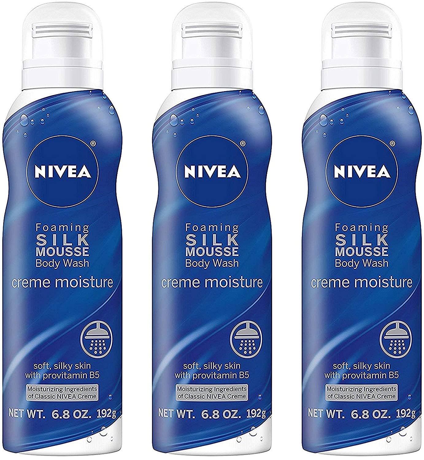 Nivea Creme Moisture Foaming Silk Mousse Body Wash Classic 6.8 oz "3-PACK"