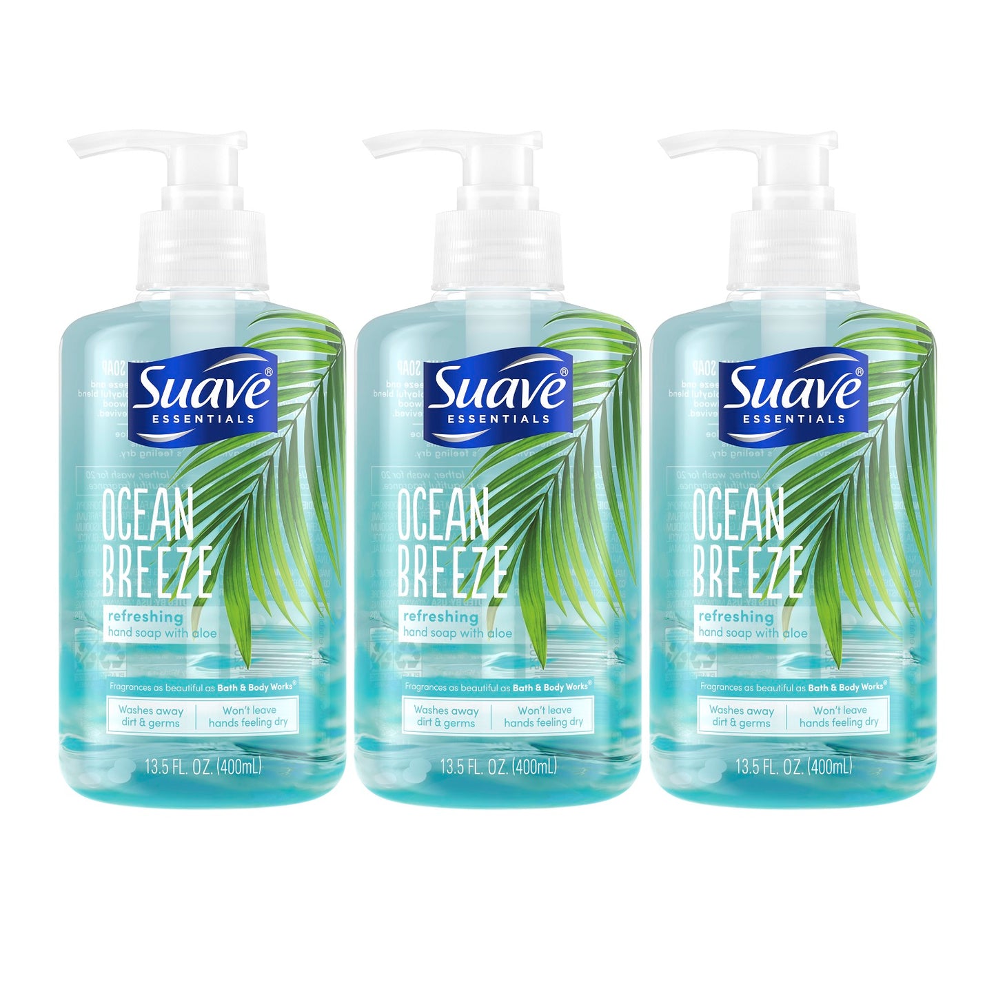 Suave Essentials Hydrating Liquid Hand Soap Ocean Breeze 13.5 oz "3-PACK"