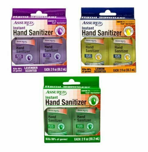 Assured, Instant Hand Sanitizer, Aloe and Moisturizes, Lavender & Lemon Scented 2 fl oz Bottles (3 Pack Bundle)