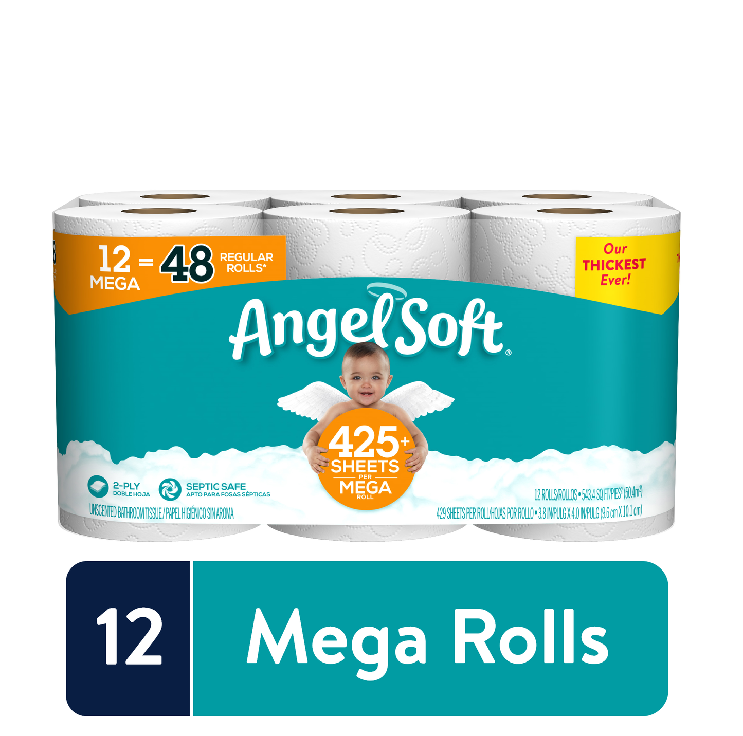 Angel Soft Toilet Paper, 12 Mega Rolls = 48 Regular Rolls