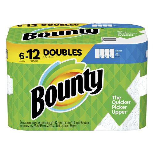 Bounty Select-A-Size Paper Towels White 6 Doubles Rolls = 12 Regular Rolls