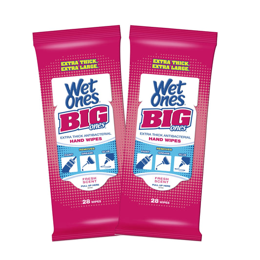 Wet Ones Big Ones Antibacterial Hand Wipes Travel Pack, Fresh, 28 Ct (2 pack)