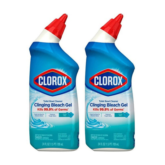 Clorox Toilet Bowl Cleaner Clinging Bleach Gel, Cool Wave Scent 24 oz "2-PACK"