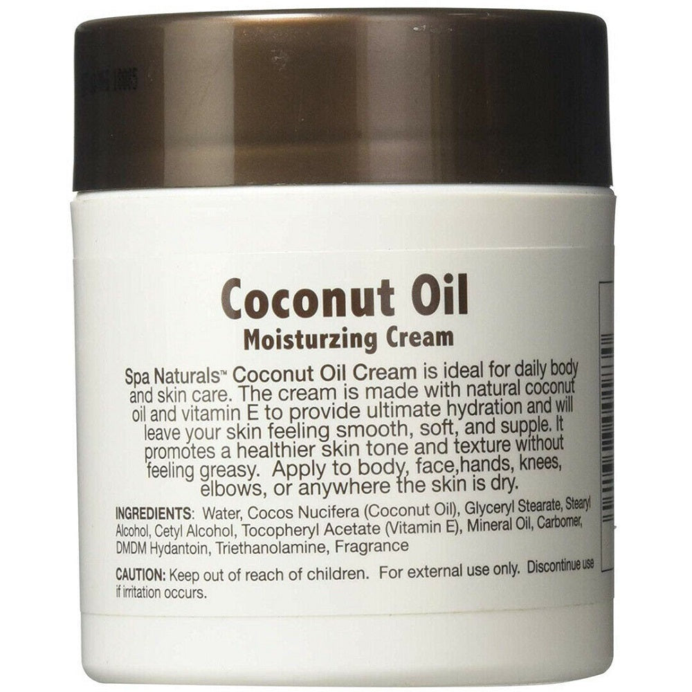 Coconut Oil Moisturizing Cream Vitamin E/Dry Sensitive Skin Spa Naturals 6 oz